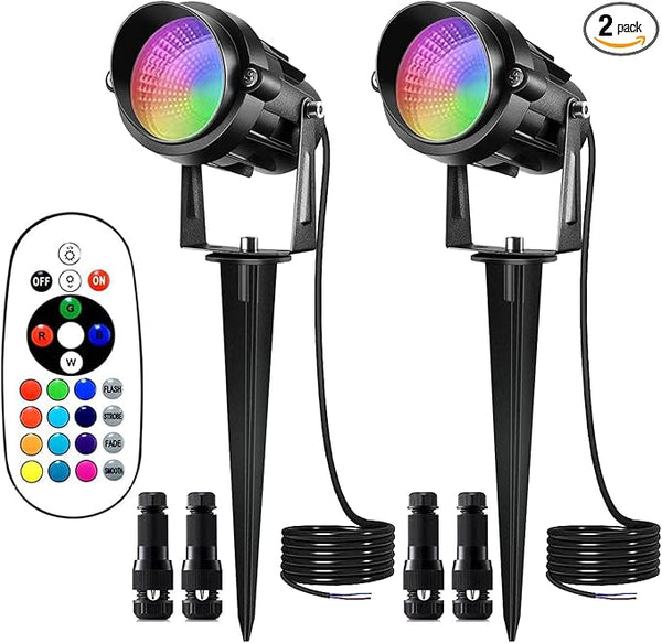 9W Low Voltage Landscape Lighting with Connectors RGB Color Changing LED Landscape Spotlight Remote Control | Lumora