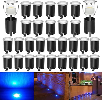 LED Recessed Deck Light Kits with Protecting Shell,LED Outdoor Landscape Lighting IP67 Waterproof,DC 12V Low Voltage for Garden,Yard,Stair,Patio,Kitchen Decoration In Ground (30pack,Blue)