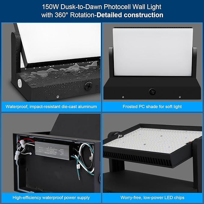 ledmo 150W LED Outdoor Wall Pack Light with Dusk to Down Photocell 360° Rotatable Head Commercial Security Light | Lumora