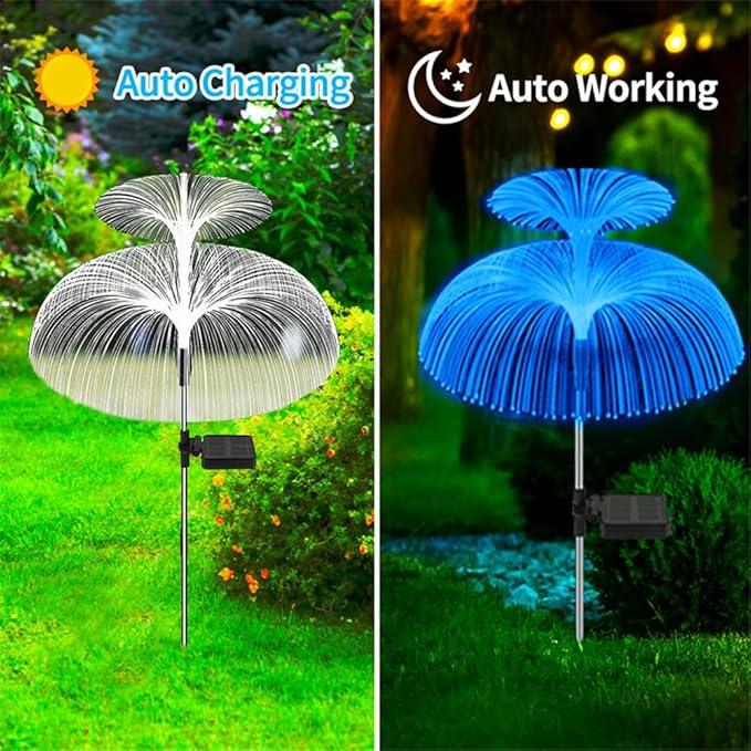 4-Pack Solar Pathway Lights Outdoor Garden Jellyfish Decor Lawn Lights Solar Power Waterproof Yard Walkway Patio Decor Flowers Lamp