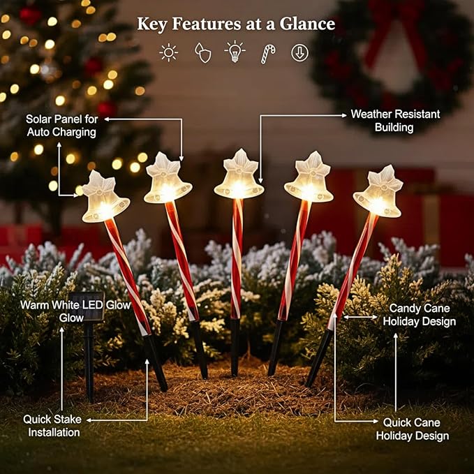 Solar Christmas Pathway Lights - 5 Designs (Star, Snowflake, Santa, Bell), Auto On/Off, Waterproof Warm White LED | Lumora