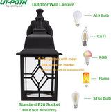 LIT-PaTH Dusk to Dawn Outdoor Wall Lantern, Matte Black Large Exterior Wall Light Fixture, E26 Base, Anti-Rust | Lumora