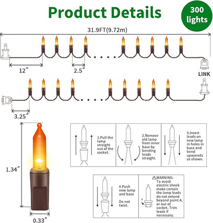 LAMPHOME Orange Thanksgiving Mini Lights, 2Pack 63.8Ft 150Count Autumn Fall String Lights,Connectable 120V Plug in for Outdoor Indoor Garden Party Halloween Christmas Xmas Tree Lights Yellow Decor