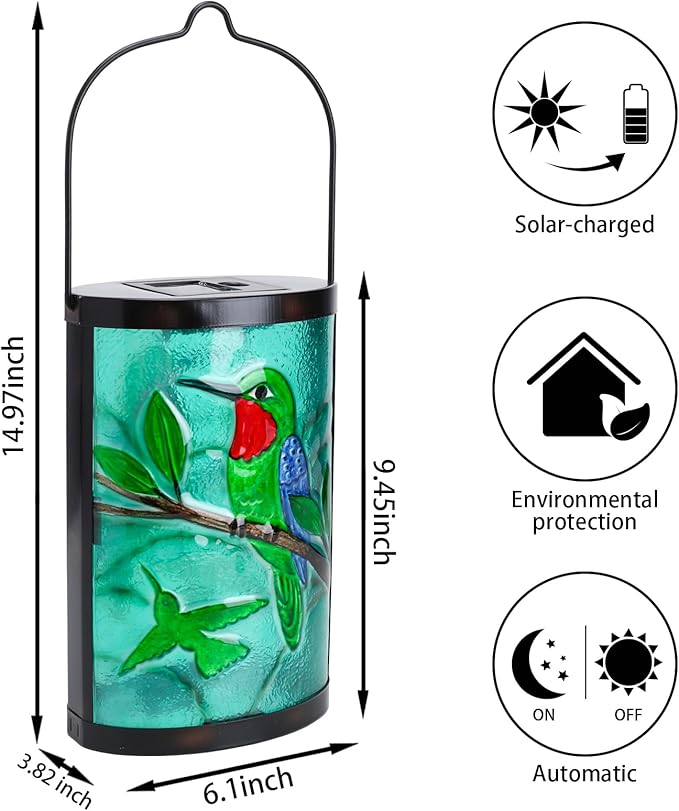 Hanging Solar Lantern Outdoor Waterproof Hummingbird Solar Lights Glass Tabletop Decorative Lamp for Outdoor Patio | Lumora