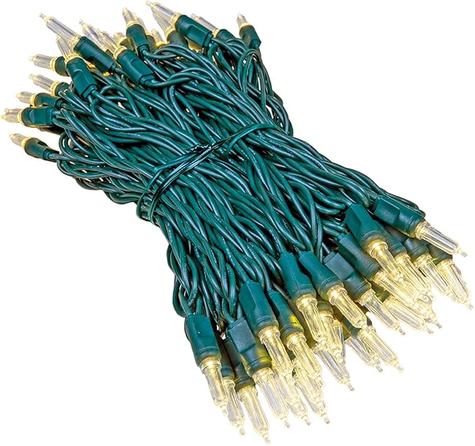 Novelty Lights Vintage Style T5 Warm White LED Christmas Lights, 35 Feet Green Wire String of 70 Mini Bulbs, UL Listed Indoor/Outdoor Tree Lighting
