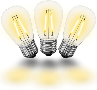 Novelty Lights Outdoor String Light Dual-Filament Replacement Bulbs, 25 Pack S14 LED Edison Shatterproof Plastic, E26 Base, 30,000-Hour Lifespan, 2200K Warm White