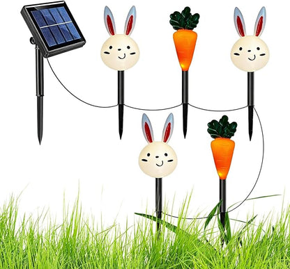 Spring Solar Lights Outdoor,Easter Bunny Carrot Waterproof Garden Lighting,Walkway Stake Light | for Garden Yard Patio Porch Lawn Walkway Courtyard Landscaping