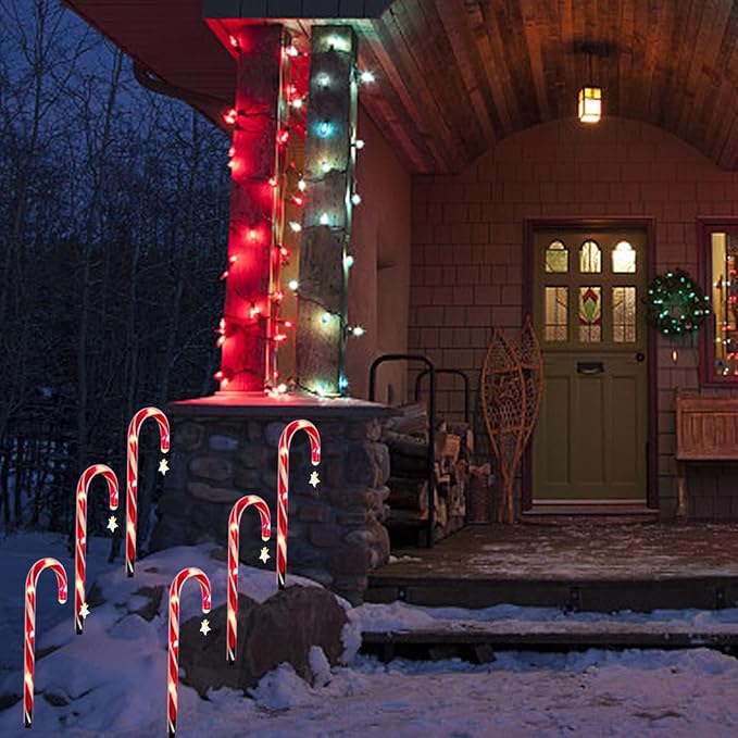 8PCS Solar Candy Cane Lights, Waterproof Solar Pathway Lights with Star, Outdoor Garden Stake Christmas Decorations for Lawn Yard Patio
