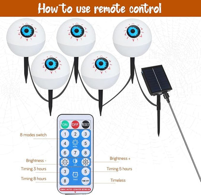 Uonlytech Solar Halloween Eyeball Lights 5-Pack Outdoor Garden Solar Stake Lights for Yard Patio Pathway Decorations Red Green Led