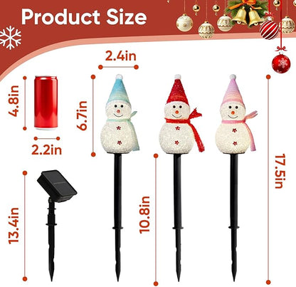 Homemory 3 Pack Solar Christmas Snowman Pathway Lights Outdoor Decor, Waterproof Lights Stakes for Winter Yard, Patio, Backyard, Porch, Lawn (Multicolor)