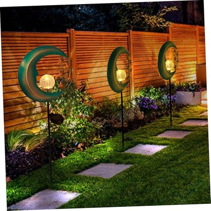 Mikikit 1pc Solar Powered Moon Shaped Ground Inserted Light for Outdoor Gardens Lawn Decor Easy Installation Solar Pathway Lamp for Yards and Walkways