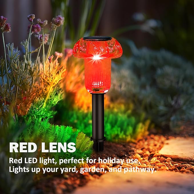 Easter Solar Pathway Lights Outdoor Decorative 4 Pack, Red LED Mushroom Solar Lights Outdoor Waterproof Solar | Lumora