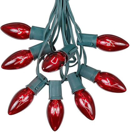 Novelty Lights C9 Red Christmas String Light Set - Outdoor Christmas Light String - Hanging Christmas Lights - Roofline Light String - Outdoor Patio String Lights - Green Wire - 25 Foot