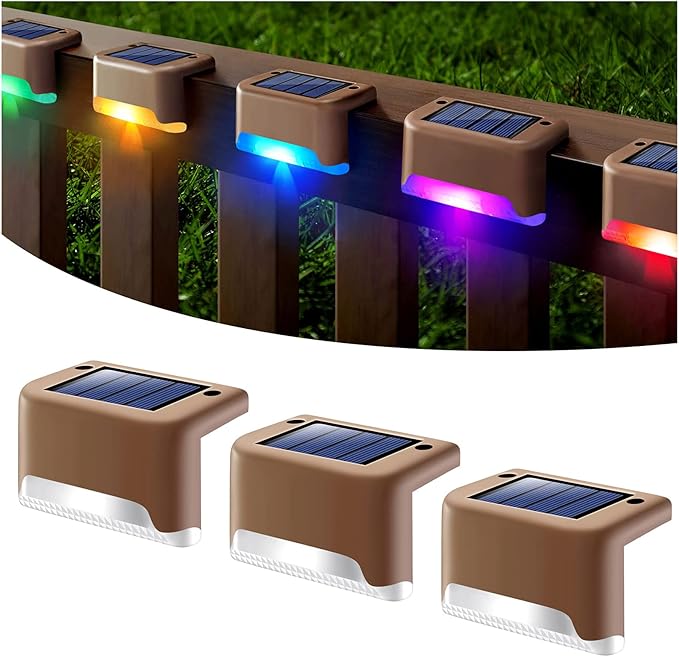 DenicMic Solar Deck Lights Outdoor, 3 Pack Waterproof Led for Outdoor Decks, Railing,Stairs, Step, Fence, Yard, and Patio(Color Changing)