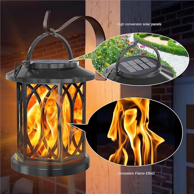QUQUQ Solar Pathway Lights Security Powered Lights Hanging Flame Lamp Outdoor Motion Sensor Yard Patio Decor