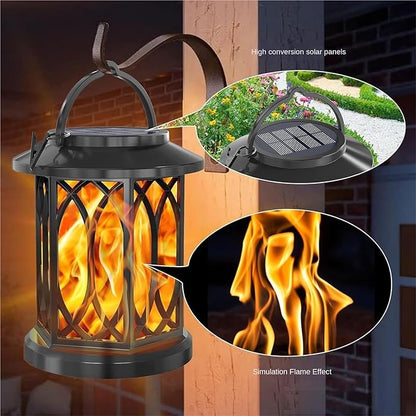 QUQUQ Solar Pathway Lights Security Powered Lights Hanging Flame Lamp Outdoor Motion Sensor Yard Patio Decor