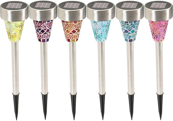 Solar Powered Mosaic Garden/Lawn/Path Rechargeable LED Lights (Stainless Steel, Landscape Lights for Outdoors, 4 Lights/Box, Solar Powered Self Efficient) - 18 Lights/3 Pack