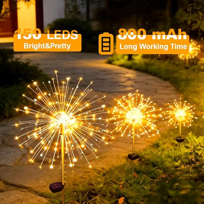 Solar Fireworks Lights for Outside, 150LED 8 Modes Fireworks Solar Lights Outdoor, Fairy Garden Flowers for Yard Pathway Wedding Party Christmas Diwali Garden Decor 8Pack (Warm White)