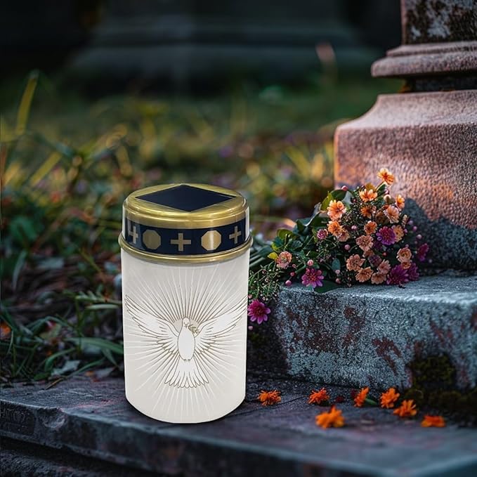 Poceacles Solar Lights Waterproof Solar Garden Lights Cemetery Solar Outdoor Lights Outdoor Stake Automatic Solar Lantern for Cemetery Grave Decoration, Dove of Peace Pattern, Pack of 2