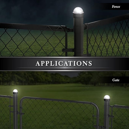 Classy Caps CH2233S Summit Chain Link Solar Post Cap, Silver – High Output LED, Fits 1-7/8", 2", 2-2/8",2.5, 2-7/8",3" Diameter Posts, Easy DIY, Brilliant White Light, Ideal for Chainlink Fence Posts