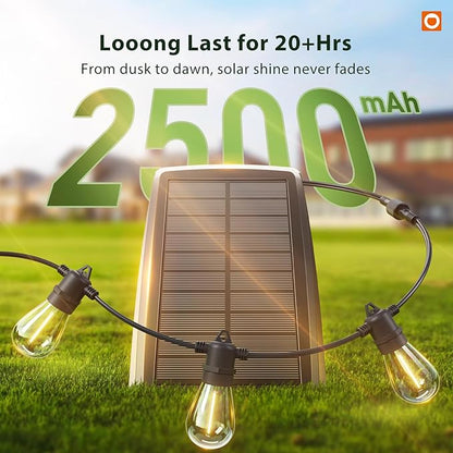 addlon 54FT(48+6) Solar String Lights Outdoor Waterproof with USB Charging & Remote Control - Dimmable Solar Power Patio Lights with LED Bulbs for Porch, Garden, Yard, Market, Bistro - Last for 20+Hrs