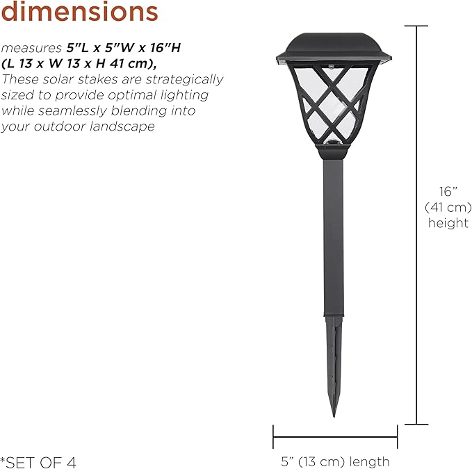 Alpine Corporation 16"H Solar Criss Cross Pathway LED Lights, Weather-Resistant Dusk and Dawn Automatic Light Sensor for Garden Landscapes, Black, Set of 4