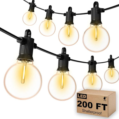 LED Outdoor String Lights, 200FT Patio Lights Outdoor Waterproof with 100+4 Shatterproof G40 Edison Globe Bulbs, 2700K Warm White Hanging Light, Dimmable Light for Outside Backyard Garden Bistro Porch