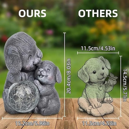 Solar Garden Statue Light, 8inch Outdoor Puppy Figurine with Solar Light for Patio, Lawn, Yard, Housewarming Birthday Gifts for Dad, Mom, Grandma,Women (Grey Dog)