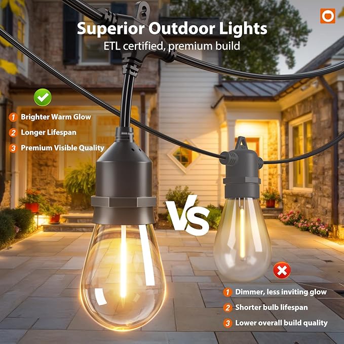 addlon 200FT Outdoor String Lights LED with Remote Dimmable Patio Lights Waterproof Shatterproof Edison Bulb for | Lumora