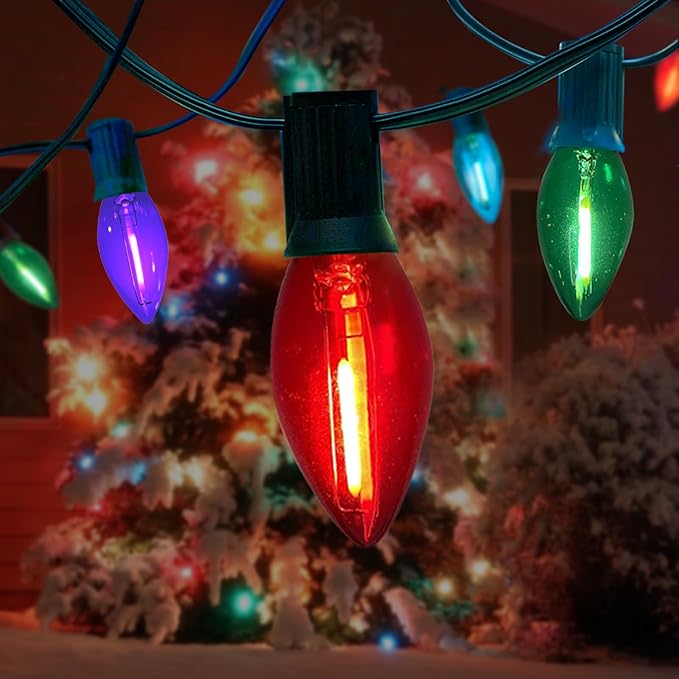 C9 Christmas Lights Outdoor, 25FT Waterproof Multicolor LED String Lights for Roofline Xmas Tree Patio Holiday | Lumora