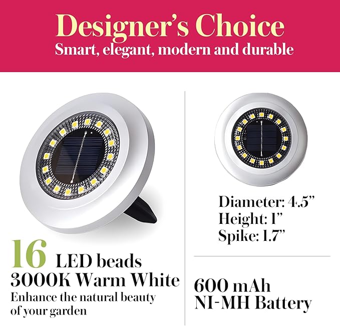 Solar Ground Light 8 Packs, Upgraded 16-LEDs Solar Outdoor Light for Patio, Mower-Friendly Withstand 200lbs Solar | Lumora