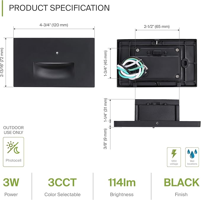 ASD LED Recessed Step Light Fixture, Dusk to Dawn Outdoor Stair Tread Lighting | 3CCT, Photocell, Waterproof, ETL | Lumora