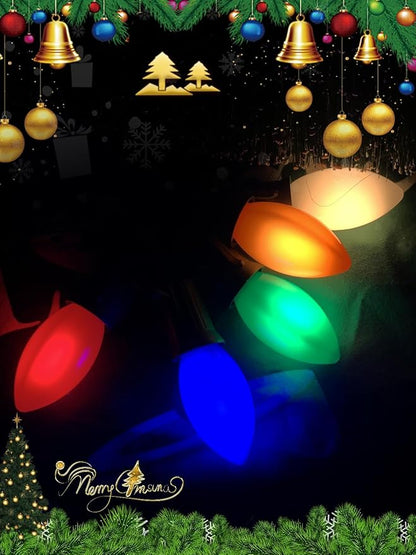 C9 LED Multicolor Christmas Lights, 25Ft Vintage C9 Christmas Lights with 26 LED Ceramic Colorful Bulbs, Hanging Connectable Xmas String Lights for Patio Garden Holiday Home Xmas Decor