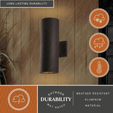 VAXCEL Chiasso Modern Outdoor Porch Light, 5" W x 14.25" H 2-Light Black Cylinder Wall Sconce, Waterproof Up and | Lumora