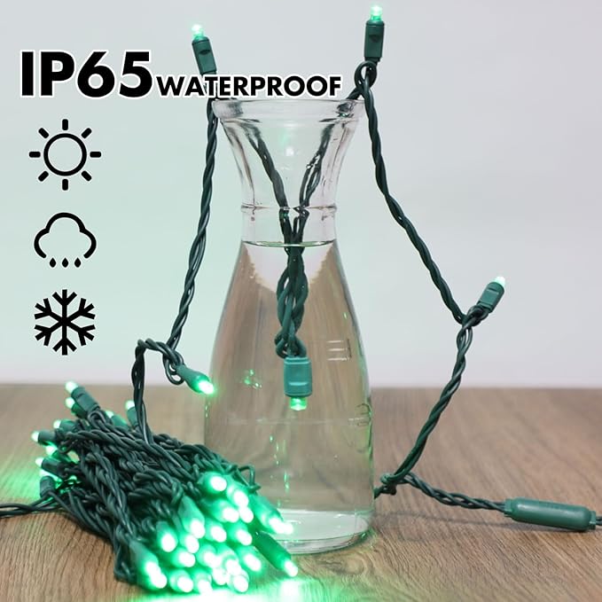 LAMPHOME St. Patrick's Day Lights Outdoor Waterproof, 25FT 50LED Green String Lights Plug in, Christmas Lights for St. Patrick's Day Party Carnival Supplies, Outdoor Yard Garden Decor
