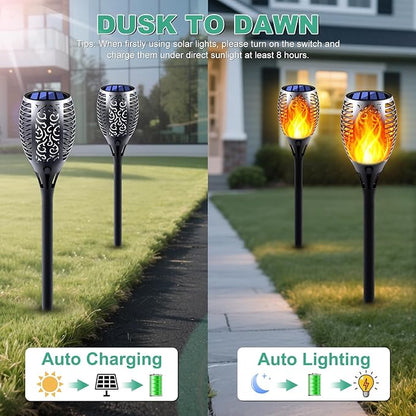 Solar Torch Light with Flickering Flame, 6 Pack Dancing Flame Torches for Patio, Auto On/Off Dust to Dawn Waterproof Outdoor Solar Lights for Garden Halloween Decorations