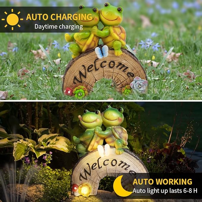 Solar Garden Animal Statues Lights Outdoor Decor, Cute Animal Garden Decor Lights for Garden Patio Yard Pathway -Unique Housewarming Gift for Mom Fathers Grandma Grandpa (Turtle Climbing Tree)