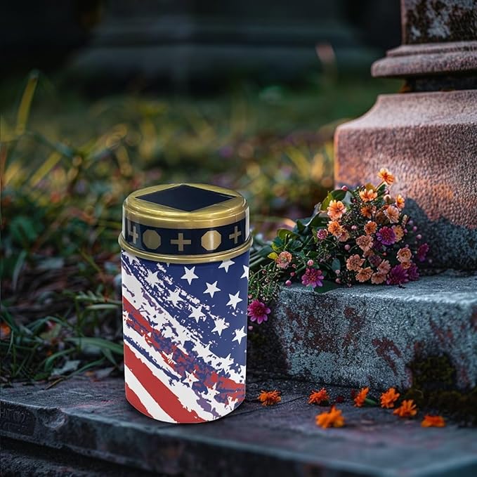 USA Flag Print Garden Lights Outdoor Decorative - Cemetary Solar Lights for Remembrance Lawn