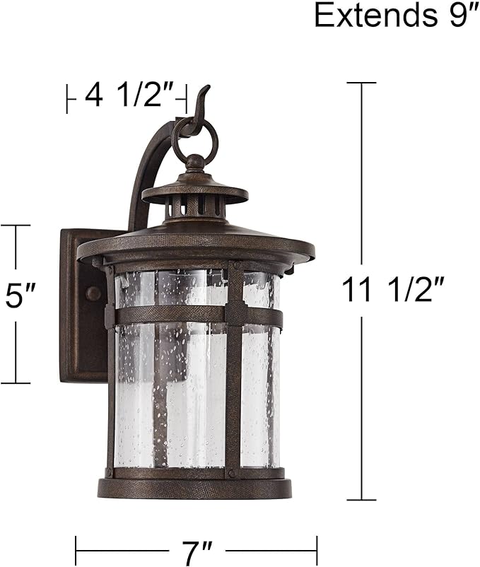 Franklin Iron Works Callaway Rustic Industrial Vintage Outdoor Wall Light Fixture LED Bronze 11 1/2" Clear Seedy Glass for Exterior House Porch Patio Outside Deck Garage Front Door Home