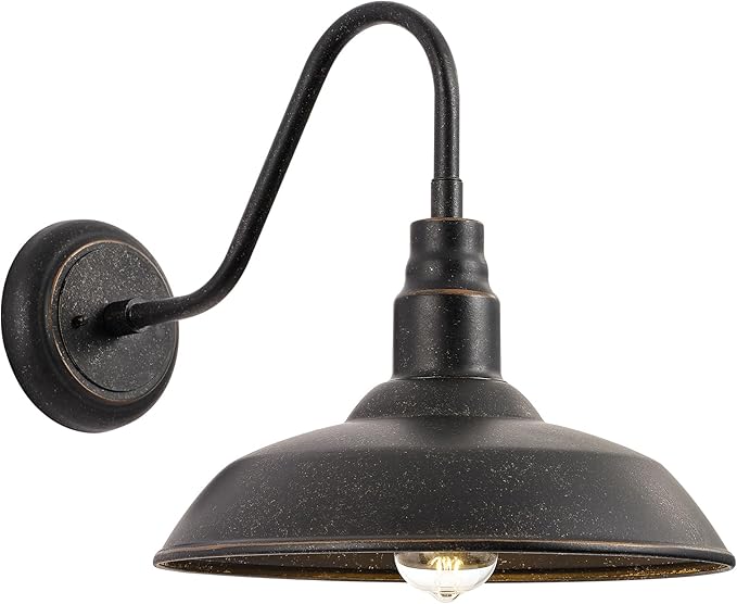 14in Outdoor Gooseneck Barn Light for Farmhouse, Bronze Exterior Wall Light Fixture for Porch, Large Outside | Lumora