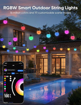 APPECK Outdoor String Lights 100FT, RGBW Smart Patio Lights with 111 Scene Modes, Christmas String Lights with 50 | Lumora