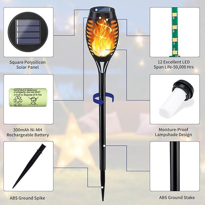 KYEKIO Solar Lights for Outside, 16Pack Solar Flame Torch Light, Garden Light Outdoor Waterproof, Solares Pathway Lights Outside for Yard Decorations, Flame Torches Outdoor Lighting Lawn Patio Art