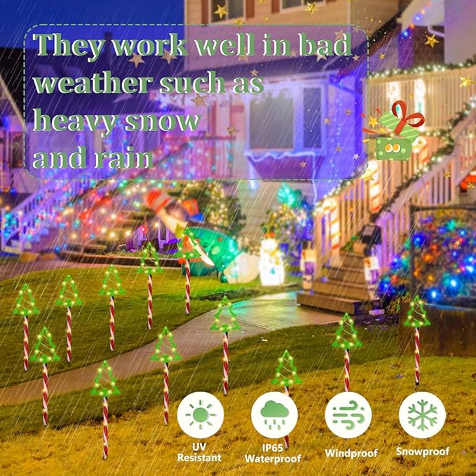 6 in 1 Solar Christmas Tree Pathway Lights, 54 LED Solar Powered Christmas Tree Candy Outdoor Decorations, 8 Lighting Modes, 800mAh, Waterproof Xmas Tree Candy Lights for Outdoor Garden