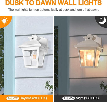 FUDESY Dusk to Dawn Outdoor Wall Lantern, Exterior Sensor Porch Light Wall Mount with LED Bulb, Waterproof Anti-Rust Wall Sconce Lighting , White Outside Light Fixtures for Hose, Front Door, Garage
