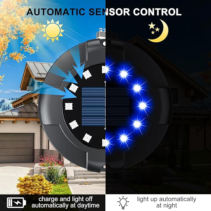 Solar Pathway Lights Outdoor 12 Packs, Bright Blue 16 LEDs Solar Ground Lights Walkway Lights with Side Light | Lumora