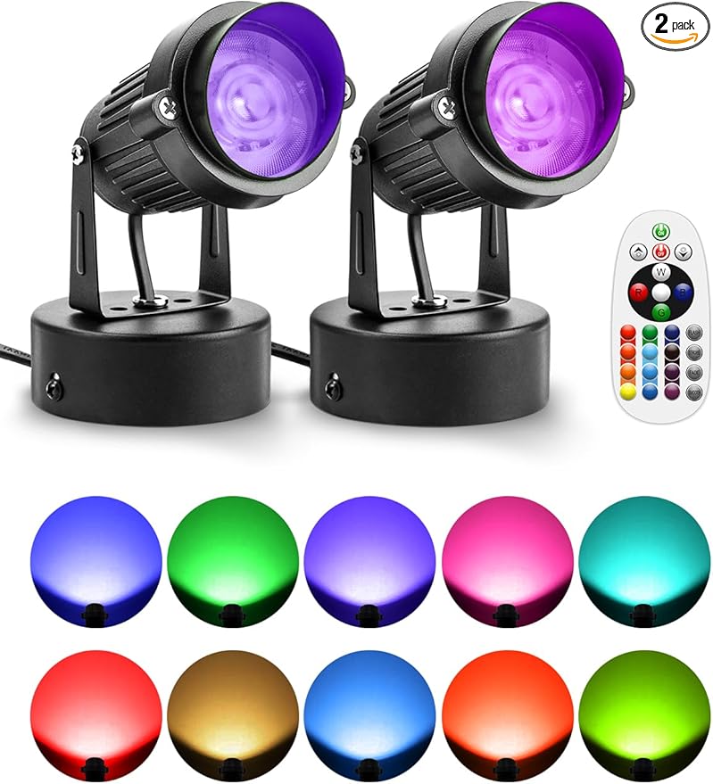 ZUCKEO LED Spot Lights Indoor RGBW Up Lights with Remote, 120V 10W Uplighting Indoor Spotlights Plug in, 4.92FT Code Accent Flood Light Christmas Color Changing Landscape Lighting with Switch (2Pack)