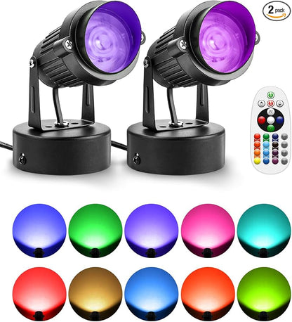 ZUCKEO LED Spot Lights Indoor RGBW Up Lights with Remote, 120V 10W Uplighting Indoor Spotlights Plug in, 4.92FT Code Accent Flood Light Christmas Color Changing Landscape Lighting with Switch (2Pack)