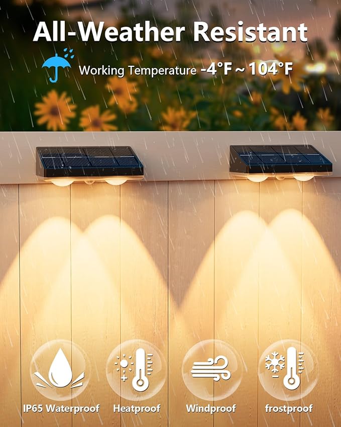 VOLISUN Solar Fence Lights Outdoor, 8 Pack Fence Lights Solar Powered with Warm White LED Spot Lens, IP65 | Lumora