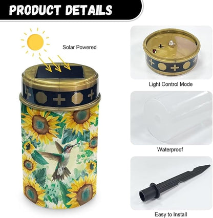 Sunflower Cemetery Solar Lights Hummingbird Solar Pathway Lights Solar Lights Outdoor Garden Waterproof Cemetery Grave Decorations for Outside Yard Walkway Decor