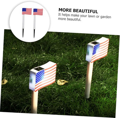 Solar Lawn Lamp American Flag LED Solar Garden Path Light Ground Insert Decorative Outdoor Landscape Lighting for Independence Day 2pcs Random Color